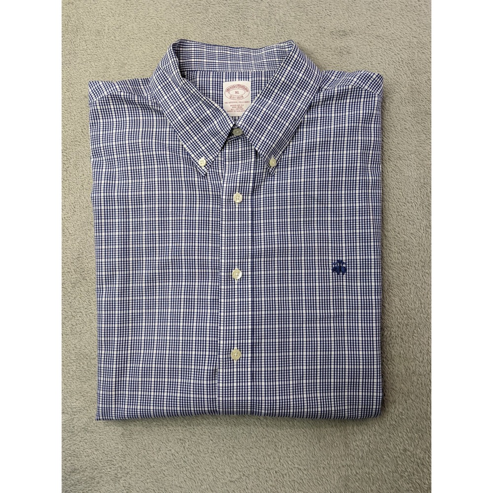 Brooks Brothers Mens XL Blue Gingham Checkered Button Down Long Sleeve Shirt - Picture 9 of 10